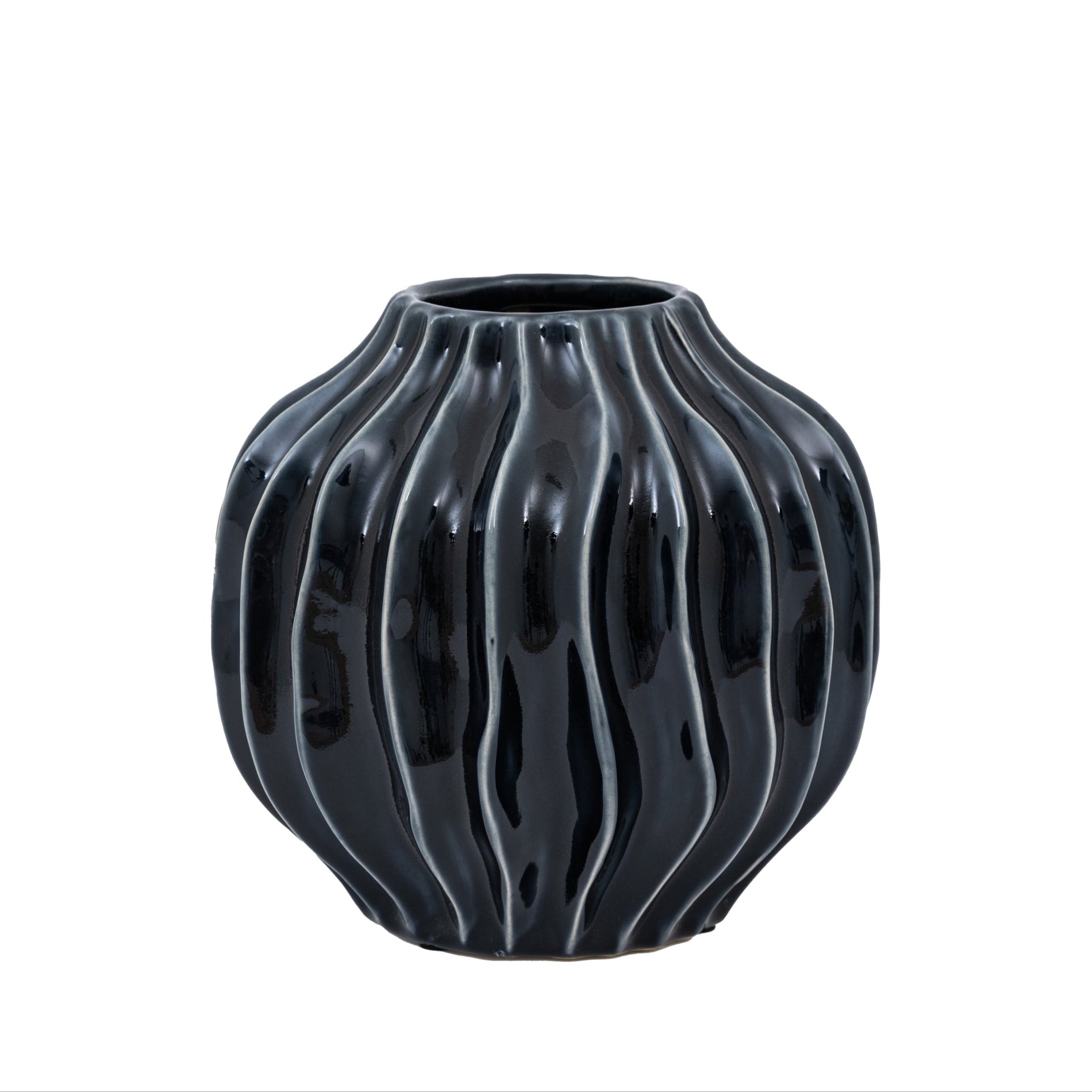 Osire Glazed Midnight Ribbed Vase | Small